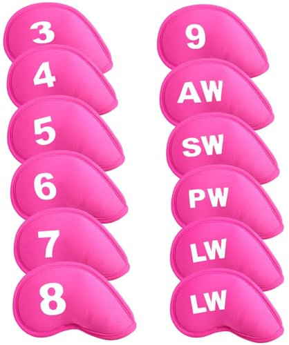 Golf Iron Headcovers Velcro Closure Printed Numbers Value 12 Pack,Golf Iron Head Covers Soft Durable Protector Lightweight for Men Women (Pink)