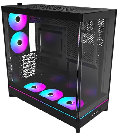 MONTECH HS02 PRO, ATX Mid-Tower PC Case, Gaming PC, High-Airflow, Reversible Layout, Sturdy Curved Tempered Glass Front Panel, 5x ARGB PWM Fan Pre-Installed, Sink-in Design, Toolless Panels, Black, US