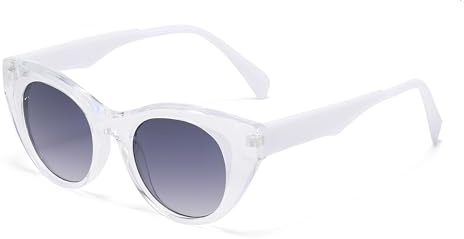 Hviomru Runde Cateye Sonnenbrille für Damen und Herren, Vintage Oval Rahmen Sunnies Transparent-Weiß/Grau