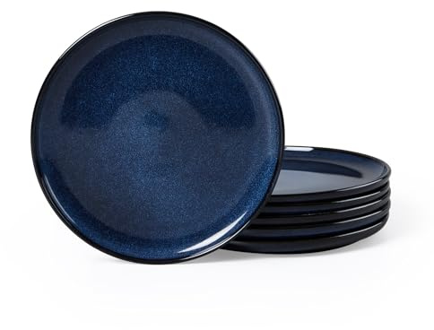 Homikit Stoneware Side Plates Set of 6, Nebulas Blue, 20.1cm Round | Small Dining Plates for Salad Cake Dessert Appetisers & Snacks, Reactive Glaze & Non-scratch, Dishwasher and Microwave Safe