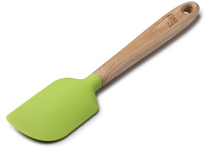 Zeal Silicone Spatula with Ash Wooden Handle – 25cm Non-Scratch, Heat-Resistant Cooking & Baking Spatula for Mixing, Scraping & Folding (Neon Lime)