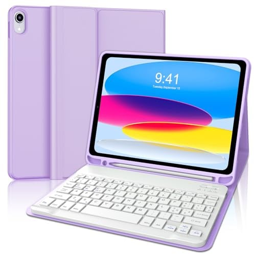 JADEMALL Custodia con Tastiera per iPad A16 11 Generazione 2025/10 Generazione 2022, Italiano QWERTY Tastiera Bluetooth Staccabile per iPad A16 11/10 Generazione 11/10.9, Viola Chiaro
