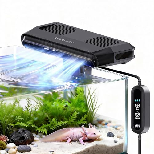 Aquarium Fan,Ultra-Quiet Fish Tank Cooler,More Powerful,Cooling Effect 3-7℉ with 3 Speed Modes Adjustable Applicable Aquariums with or Without Edges, for Axolotl Seawater Freshwater Coral Grass Tank