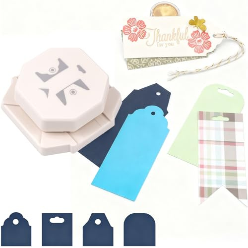 Perforadora de etiquetas 4 en 1 para manualidades de papel, perforadora de etiquetas de regalo 2026, perforadora de esquina de etiquetas de 4 cm/3 cm/2 cm para manualidades, 4 formas, tarjetas
