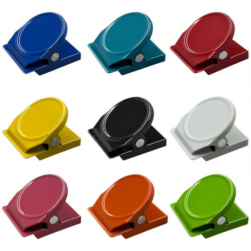Lonixo 9 Stück Kühlschrank Magnete Klammer, Multi Farbe Metall Klammer Multifunktionale Kühlschrankmagnete, 3D Starke Magnete für Kühlschrank Magnettafel Whiteboard Pinnwand Büro (Bunte Klammer)