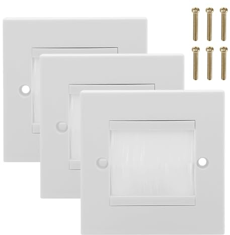 3 Pcs Brush Wall Plate, Cable Brush Plate, Single Gang Cable Entry Plate, White Faceplate with Screws for Home and Office