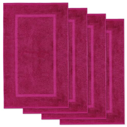 Lavea® 4er Set Badematte, Badteppiche 50×80 cm, Badvorleger rutschfest, 100% Baumwolle Frottier, 800 g/m² extra saugstark, waschbar 60°C, pflegeleicht, Serie Elena, Badezimmerteppich, Bordeaux