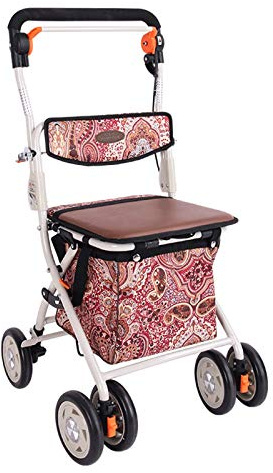 Rollator Walker mit Sitz - Leicht zusammenklappbar, höhenverstellbar, gepolsterter Sitz, Tragekorb, feststellbare Bremsen für einfache Lagerung und Transport
