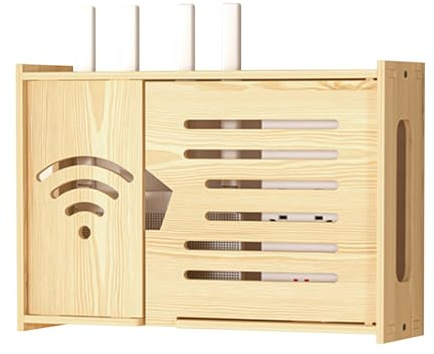 MNOIINM Wooden Router Shelf, Router Storage Cabinet, Box to Hide WiFi Routers, TV Set-Top Boxes, Internet Cables, Wall Mounted WiFi Storage Box for Home and Office