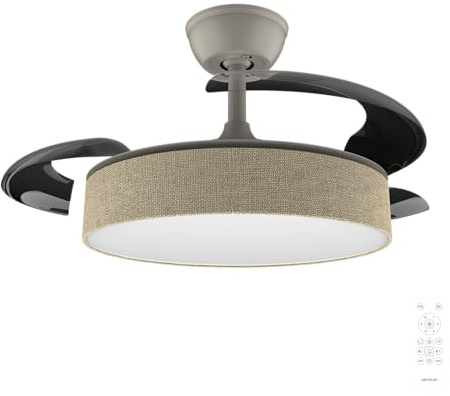 Cecotec Ventilatore da Soffitto con Luce con 3 Pale Retrattili EnergySilence Aero 3666 Invisible Textile. 30W, Motore DC, Diametro 36, 3 Toni LED, Telecomando, 6 Velocità, Timer, Design In Tessuto