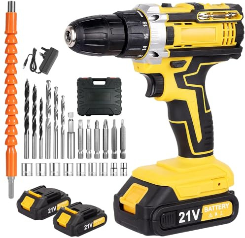 21V Cordless Electric Screwdriver Set - 42N.m (420in-lb) Torque, 2×1500mAh Batteries & Charger, 25+2 Speed, 30pcs Accessories with Case, Forward/Reverse Safety Lock