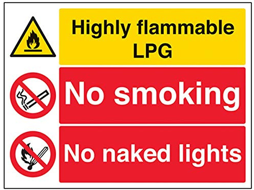VSafety, cartello di avvertimento altamente infiammabile per GPL/No Smoking/No Naked Lights – orizzontale – 400 mm x 300 mm – vinile autoadesivo
