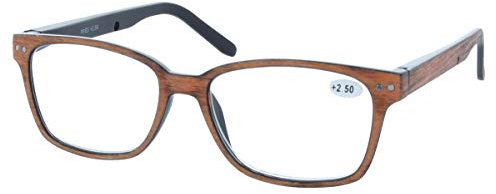 Fertiglesebrille FRED in Holzoptik mit Federscharnier Hellbraun +2,00 dpt