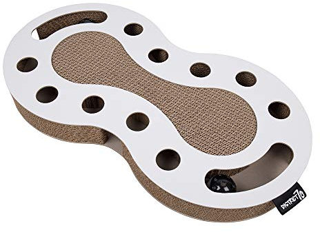 District 70 Snake - Interaktives Katzenspielzeug für Katzen aus Wellpappe inkl. Kugelbahn - 54 x 28 x 6 cm (Einheitsgröße) - Weiß
