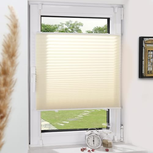 Grandekor Plissee Klemmfix ohne Bohren Beige 100x100cm(BxH) | Lichtdurchlässig & Blickdicht Jalousie Faltrollo Sichtschutz und Sonnenschutz für Fenster & Tür einfache Montage
