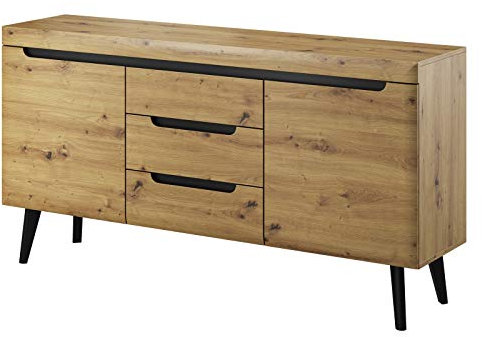 Furniture24 Kommode Sideboard NORDI in Skandinavische Stil (Artisan Eiche)