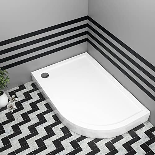 Bathroom Right Handed Offset 1200 x 800mm Shower Tray with Riser Kit Plinth for Shower Enclosure Gloss White Slimline