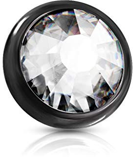Paula & Fritz® Aufsatz-Dermal Anchor 5 mm Kristall schwarz/klar 316L Chirurgenstahl 1,6 mm Gewinde Haut-Anker Skin Diver Implantat Kugel