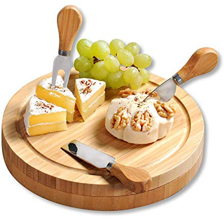 Kesper | Plateau à fromage avec couverts, matériau : bambou, dimensions : l : 23 x H : 23 x P : 3,6 cm, couleur : marron | 58642