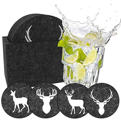 Set Filz-Untersetzer WILD, Glasuntersetzer Anthrazit-Weiß, Baruntersetzer, Bierdeckel, Dunkelgrau, 9-teilig