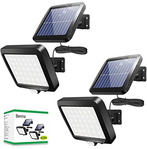 BENMA Solarlampen für Außen mit Bewegungsmelder - 2 Stück, Solar Led Strahler 120° Superhelle Solar Aussenleuchte mit Bewegungsmelder, IP65 Wasserdichte Garten Sicherheits Wandleuchte mit 5m Kabel