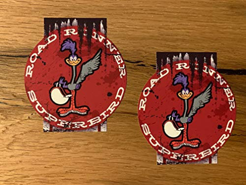 MG062 / 2X Road Runner Vintage Aufkleber 9x8cm Sticker Motorrad Auto Super Bird Hot Rod V8 V2 Bike Cafe Racer Oldtimer Oldschool USA