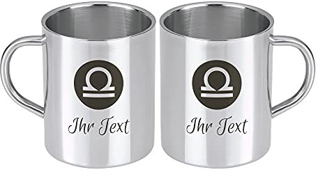 STEMPEL-FABRIK Edelstahlbecher mit Sternzeichen - Waage - Rechtshänder - Personalisierte Gravur - Kaffeebecher mit Motiv - Thermotasse - Kaffeetasse - Isolierbecher - Doppelwandig - Geschenkidee