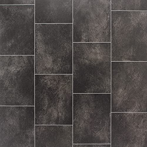 Stone Tile Effect Anti Slip Vinyl Flooring Home Office Kitchen Bedroom Bathroom Lino Modern Design 2M 3M 4M Wide Roll (1m(L) X 2m(W) (3'3 X 6'6), 8409L)
