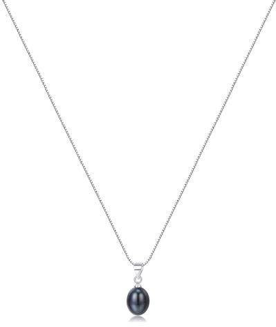 Schwarze Perlenkette aus 925er Silber - 10mm Süßwasserperle mit Schlüsselbeinanhänger - stilvoller Schmuck für den Sommer in elegantem Look