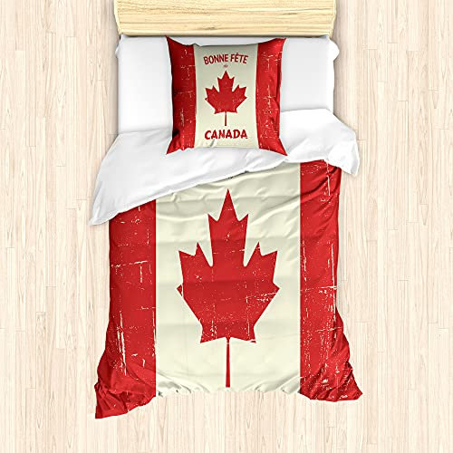 ABAKUHAUS Kanada Bettbezug Set für Einzelbetten, Happy Canada Konzept, Milbensicher Allergiker geeignet mit Kissenbezug, 135 cm x 200 cm - 80 x 80 cm, Vermilion und Elfenbein