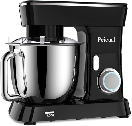Peicual Stand Mixer, 5.5QT 10+P Speed Tilt-Head Kitchen Electric Mixer, Food Mixer with Stainless Steel Bowl, Dough Hook, Flat Beater, Wire Whisk, Splash Guard for Daily Use - Black