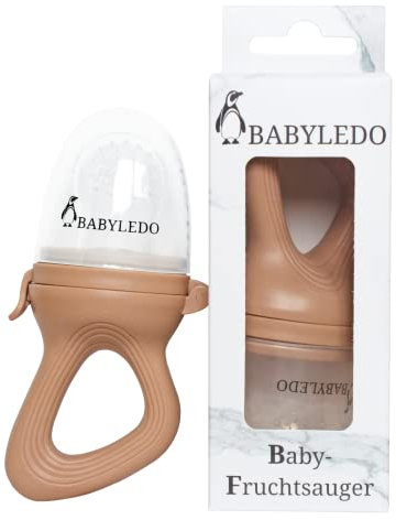 BABYLEDO Baby Fruchtsauger Fruchtschnuller mit Beißring für Obst und Gemüse, Baby Zahnungshilfe (Fuchs- Braun)