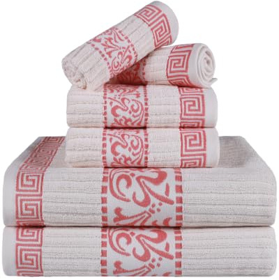 Superior Griechisches Muster, dekoratives 6-teiliges Handtuch-Set, saugfähige Premium-Baumwolle, Dekor für Badezimmer, Spa, inklusive 2 Hand, 2 Gesichter und 2 Badetücher, Home Essentials,