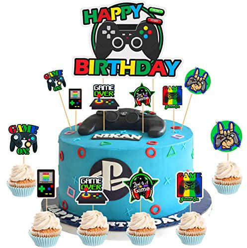 ENYACOS Tortendeko Geburtstag Videospiel Torten Deko Gaming Dekoration,Cake Topper Happy Birthday,Torten Deko für Jungs,Muffin Deko Geburtstag,Kuchen Dekorationen (A)