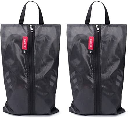 Pack all wasserfesten Schuhsäcke Plus für Reisen, Aufbewahrungs-Organizer Schuhbeutel mit Reißverschluss, Mehrfarbig für Männer und Frauen, 2er-Pack Plus-Schwarz