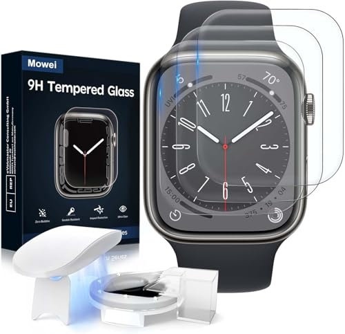 MOWEI 3 Pezzi Pellicola Vetro Protettiva per Apple Watch Series 9/8/7 41mm, Senza Bolle Trasparente HD Schermo Protettivo con Facile Kit D'Installazione per Apple Watch 7/8/9 41mm