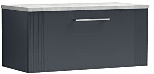 nuie DPF1496LBG Deco Modern Bathroom Wall Hung 1 Drawer Part Fluted Vanity Basin Unit with Laminate Bellato Grey Worktop, 800mm, Satin Anthracite