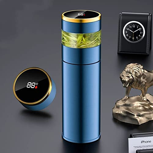 Bouteille infuseur à thé – Thermos à café – Bouteille d'eau de sport intelligente avec affichage LED de la température – Tasse à thé de voyage avec filtre en acier inoxydable (bleu)