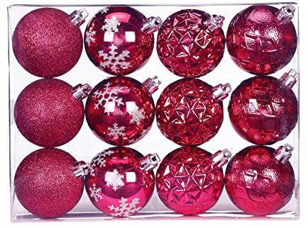 Inge-glas Weihnachtskugeln Dekorierte Kugeln Kunststoff 6cm 12er Set pink Berry Kiss