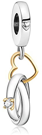 HAEPIAR S925 Sterling Silber Charm für Armband Halskette Sterling Silber Dangles Ehering Doppelring Kreuz Liebe für Frauen Mädchen