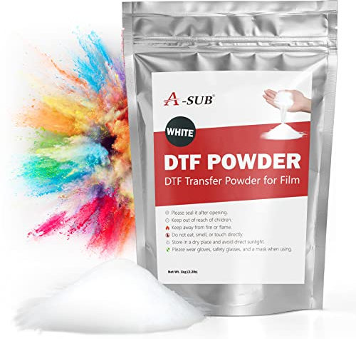 A-SUB DTF - Polvo de transferencia en polvo blanco para sublimación, funciona con película DTF e impresora para impresión digital en cualquier color y material de tela