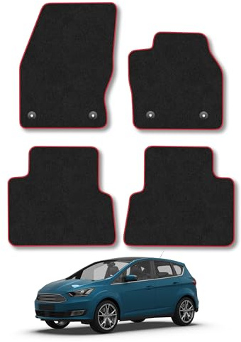 Fits Ford C-Max (2015-2019) Carpet Car Mats | Red Edge Trim Tailored Fit Floor Mats Full Coverage Protection Accessories Easy Clean Anti Slip Made in the UK