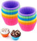 Lot de 12 moules à cupcakes réutilisables en silicone de 7 cm, réutilisables et antiadhésifs pour fête, Halloween, Noël, 6 couleurs arc-en-ciel