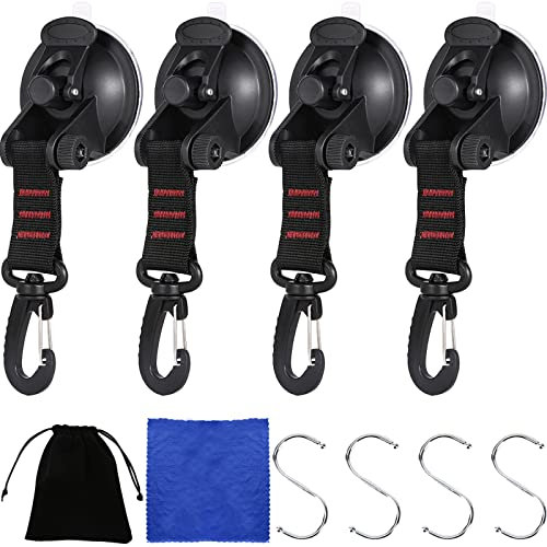 RUIJIE Ventosas 4 Piezas Ventosa de Ancla,Ventosas con Gancho,Ventosas para Cristal,Gancho Ventosa Coche Camping,Gancho Ventosa Toldo para Coche,Camping, Toldos Laterales(con 4 Gancho de S)