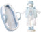 Llorens 1074011 Puppenzubehör für 42cm Puppen, Blaue Puppentragetasche mit Kleiderset, Strampler, Mütze und Söckchen mit Hasenmotiv, Puppenkleidung