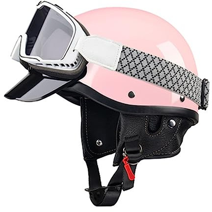 Vintage Casque Demi Moto, Casque Ouvert Femme Homme, Mobylette Pilote Casque avec Rétro Lunettes, Casques Bols pour Scooter Cruiser Cyclomoteur ( Color : E , Size : S=(53-54cm) )