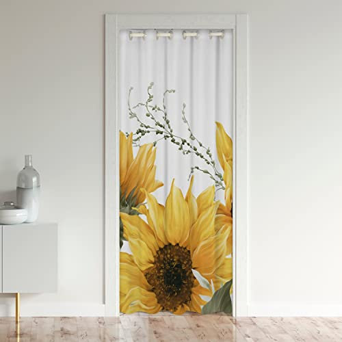 Loussiesd Sonnenblume Türvorhang 86x203cm für Tür Privatsphäre Wassercolor Botanische Zweige Schrank Vorhang für Innentür Raumteiler für Floral Verdunkelung Verdunkelungsvorhang Natur