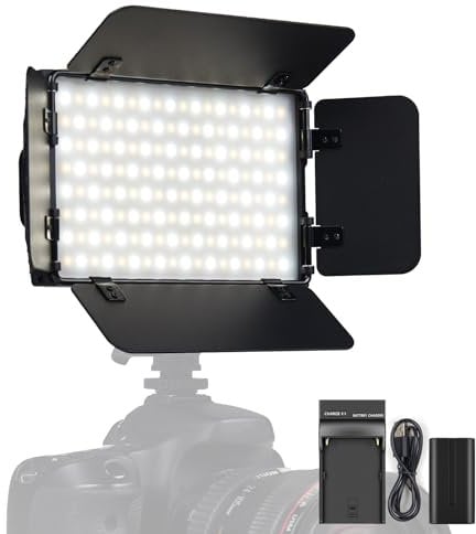 Tolifo 15W Bi-Color LED Video Light with Barndoors, Dimmable On-Camera Video Light with 2200mAh Battery and Charger, 3200K-5600K, CRI 95+, 2.4G, Portable Light Panel for Video Film Photography