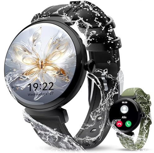 OUKITEL Smartwatch für Damen BT30 mit Bluetooth-Anruf, 1,04 Zoll (2,6 cm), Smartwatch Schrittzähler/Schlafmonitor/Pulsmesser mit 100 Sportlern, wasserdicht, IP68, Smartwatch für Android iOS-Schwarz