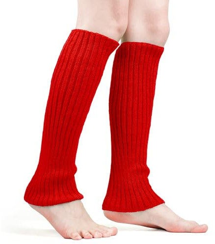 KINBOM Leg Warmer, Soft Legwarmers 80s Fashion Ribbed Leg Warmers Elastic Leg Warmers Girls 80s for Cosplay Costume Christmas Party Sports Yoga (Red)